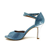 𝐀𝐙𝐔𝐑𝐄𝐋𝐋𝐀 | 𝐆𝐄𝐋𝐓𝐎𝐍𝐘® Mavi Simli & Gümüş Topuklu El Yapımı Kadın Ayakkabı • Tango • Düğün • Gece • Sahne