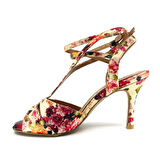 𝐂𝐀𝐌𝐄𝐋𝐈𝐀 | 𝐆𝐄𝐋𝐓𝐎𝐍𝐘® Çiçek Desenli & Altın Parıltılı El Yapımı Kadın Topuklu Ayakkabı • Tango • Düğün • Gece • Özel Davet