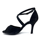 𝐄𝐋𝐋𝐀𝐍𝐎𝐀 | 𝐆𝐄𝐋𝐓𝐎𝐍𝐘® Siyah Süet Çapraz Bantlı El Yapımı Kadın Topuklu Ayakkabı • Tango • Düğün • Gece