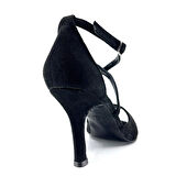 𝐄𝐋𝐋𝐀𝐍𝐎𝐀 | 𝐆𝐄𝐋𝐓𝐎𝐍𝐘® Siyah Süet Çapraz Bantlı El Yapımı Kadın Topuklu Ayakkabı • Tango • Düğün • Gece