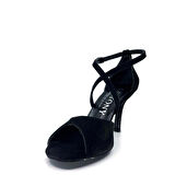 𝐄𝐋𝐋𝐀𝐍𝐎𝐀 | 𝐆𝐄𝐋𝐓𝐎𝐍𝐘® Siyah Süet Çapraz Bantlı El Yapımı Kadın Topuklu Ayakkabı • Tango • Düğün • Gece