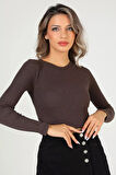Kadın Bisiklet Yaka Kaşkorse Crop Body Bluz