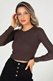 Kadın Bisiklet Yaka Kaşkorse Crop Body Bluz
