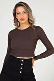 Kadın Bisiklet Yaka Kaşkorse Crop Body Bluz