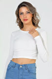 Kadın Bisiklet Yaka Kaşkorse Crop Body Bluz