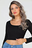 Kadın Kare Yaka Kaşkorse Crop Body Bluz