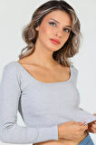 Kadın Kare Yaka Kaşkorse Crop Body Bluz