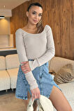 Kadın Kare Yaka Kaşkorse Crop Body Bluz