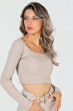 Kadın Kare Yaka Kaşkorse Crop Body Bluz
