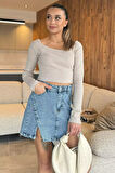 Kadın Kare Yaka Kaşkorse Crop Body Bluz