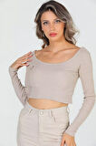 Kadın Kare Yaka Kaşkorse Crop Body Bluz