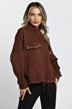 Yarım Balıkçı Yaka Çift Cepli Bel Bağlama Detaylı Şık Ve Konforlu Taşlı Sweatshirt