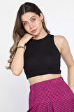 Bisiklet Yaka Kaşkorse Crop Top Büstiyer Bluz