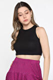 Bisiklet Yaka Kaşkorse Crop Top Büstiyer Bluz