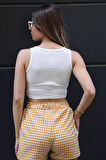 Bisiklet Yaka Kaşkorse Crop Top Büstiyer Bluz