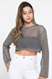 Bisiklet Yaka Ajurlu Crop Top File Bluz