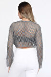 Bisiklet Yaka Ajurlu Crop Top File Bluz