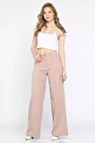 Yüksek Bel Taşlı Çimalı Kadın Palazzo Pantolon