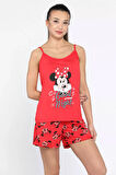 Minnie Mouse Baskılı İp Askılı Pijama Takımı