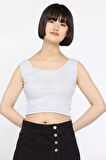 Kalın Askılı Likralı Kadın Kaşkorse Crop Tops Bluz