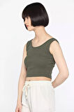 Kalın Askılı Likralı Kadın Kaşkorse Crop Tops Bluz