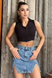 Yakalı Düğmeli Crop Top Yelek