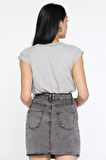 Bisiklet Yaka Bel Lastikli Kadın Basic Crop Top Tişört