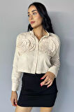 Çiçekli Keten Crop Top Gömlek