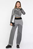 Desenli Crop Bluz Pantolon Triko İkili Takım (s-m Beden Uyumludur)
