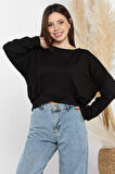 Kadın Bisiklet Yaka Pile Detaylı Sweatshirt