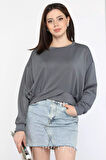 Kadın Bisiklet Yaka Pile Detaylı Sweatshirt