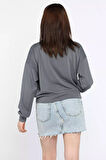 Kadın Bisiklet Yaka Pile Detaylı Sweatshirt