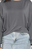 Kadın Bisiklet Yaka Pile Detaylı Sweatshirt