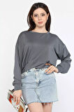 Kadın Bisiklet Yaka Pile Detaylı Sweatshirt