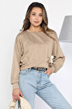 Kadın Bisiklet Yaka Pile Detaylı Sweatshirt
