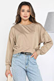 Kadın Bisiklet Yaka Pile Detaylı Sweatshirt