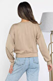 Kadın Bisiklet Yaka Pile Detaylı Sweatshirt