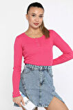 Kaşkorse Likralı Ön Çıtçıtlı Crop Top Bluz