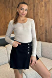 Kaşkorse Likralı Ön Çıtçıtlı Crop Top Bluz