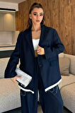 Kadın Astarlı Oversize Arka Yazılı Blazer Ceket