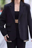 Kadın Astarlı Leopar Detaylı Oversize Blazer Ceket
