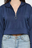 Oysho Kumaş Fermuar Detaylı Kadın Crop Top Sweatshirt