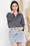 Oysho Kumaş Fermuar Detaylı Kadın Crop Top Sweatshirt