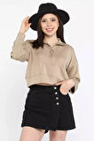 Oysho Kumaş Fermuar Detaylı Kadın Crop Top Sweatshirt