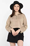 Oysho Kumaş Fermuar Detaylı Kadın Crop Top Sweatshirt