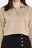 Oysho Kumaş Fermuar Detaylı Kadın Crop Top Sweatshirt