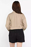 Oysho Kumaş Fermuar Detaylı Kadın Crop Top Sweatshirt