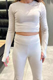 İspanyol Paça Pantolon Crop Top Bluz Yün Kaşkorse İkili Takım