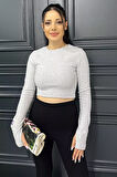 Kadın Bisiklet Yaka Kolu Pencereli Kaşkorse Crop Top Bluz