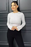 Kadın Bisiklet Yaka Kolu Pencereli Kaşkorse Crop Top Bluz